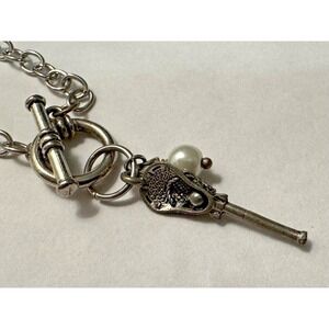 Silver Tone Faux Pearl Y Drop Necklace Minimalism Lacrosse Preppy Dainty Girly